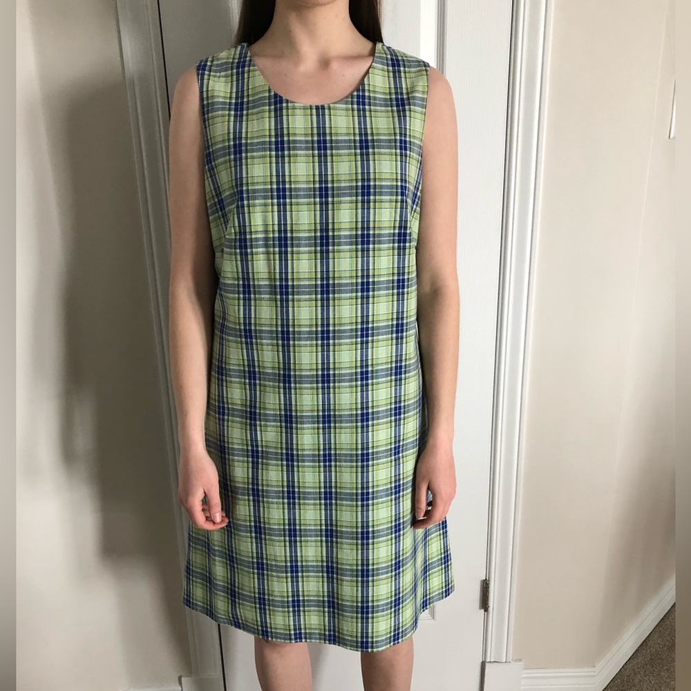 NWT Nancy G Blue and Lime Plaid Sleeveless Dress